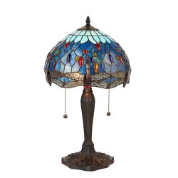 51738-001 Satin Black 2 Light Small Table Lamp with Tiffany Glass