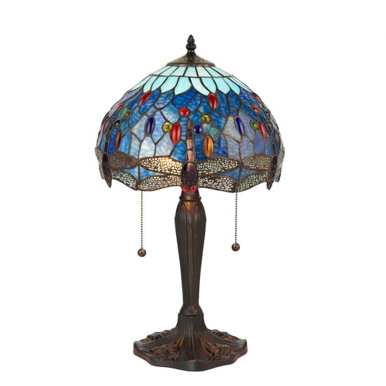 51738-001 Satin Black 2 Light Small Table Lamp with Tiffany Glass