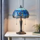 51738-001 Satin Black 2 Light Small Table Lamp with Tiffany Glass