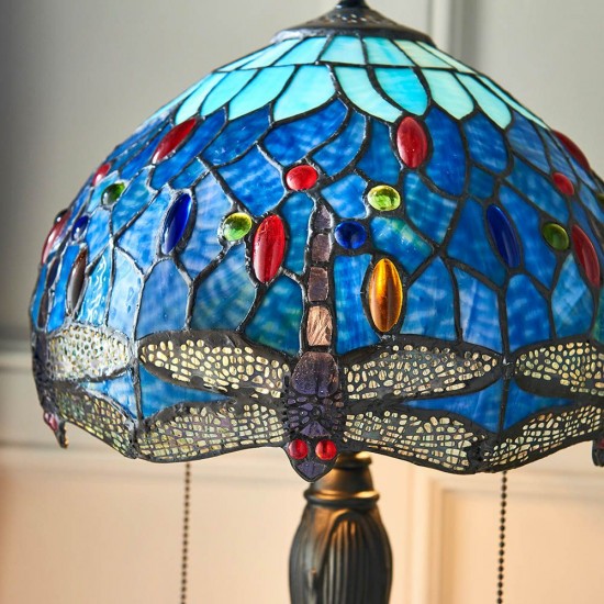 51738-001 Satin Black 2 Light Small Table Lamp with Tiffany Glass