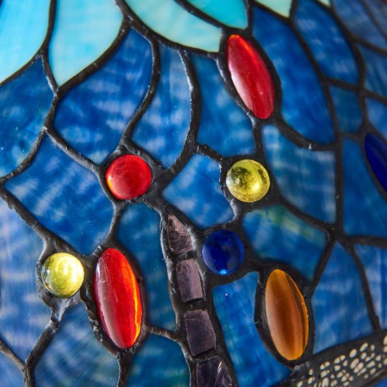 51738-001 Satin Black 2 Light Small Table Lamp with Tiffany Glass