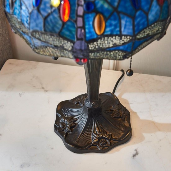 51738-001 Satin Black 2 Light Small Table Lamp with Tiffany Glass