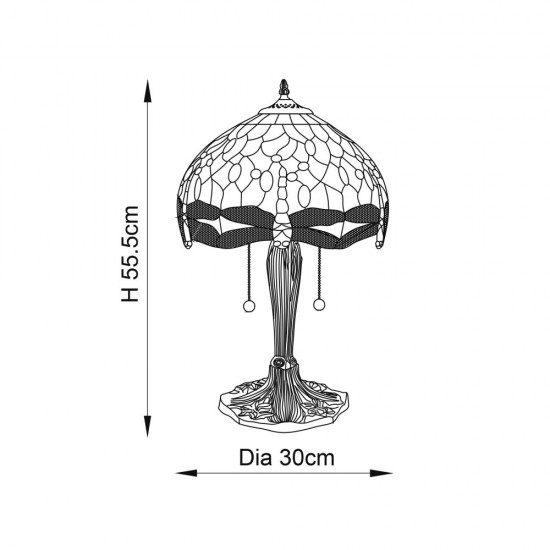 51738-001 Satin Black 2 Light Small Table Lamp with Tiffany Glass