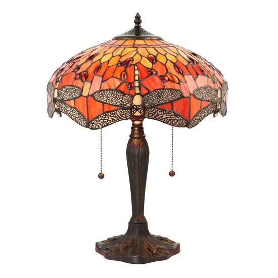 51583-001 Satin Black 2 Light Medium Table Lamp with Tiffany Glass