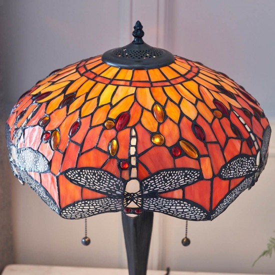51583-001 Satin Black 2 Light Medium Table Lamp with Tiffany Glass