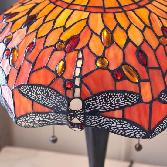 51583-001 Satin Black 2 Light Medium Table Lamp with Tiffany Glass