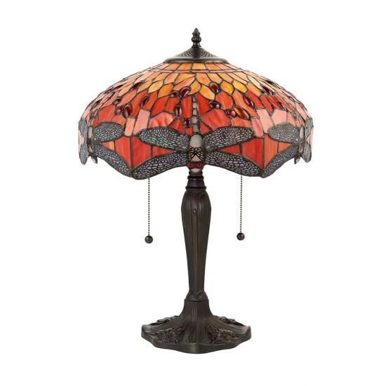 51583-001 Satin Black 2 Light Medium Table Lamp with Tiffany Glass