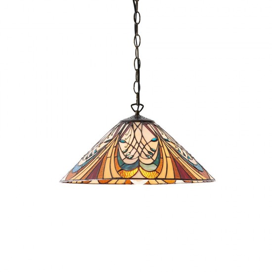51442-001 Satin Black Pendant with Tiffany Glass
