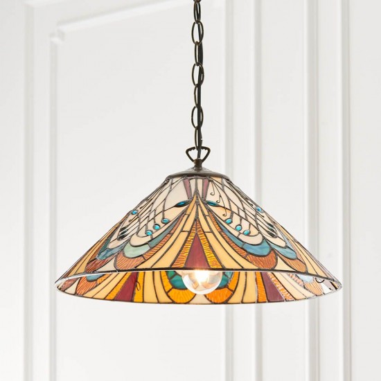 51442-001 Satin Black Pendant with Tiffany Glass
