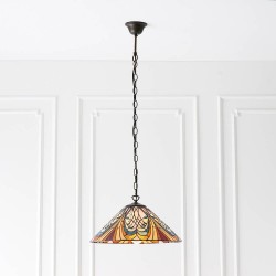 51442-001 Satin Black Pendant with Tiffany Glass