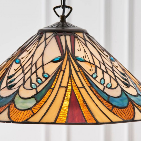 51442-001 Satin Black Pendant with Tiffany Glass
