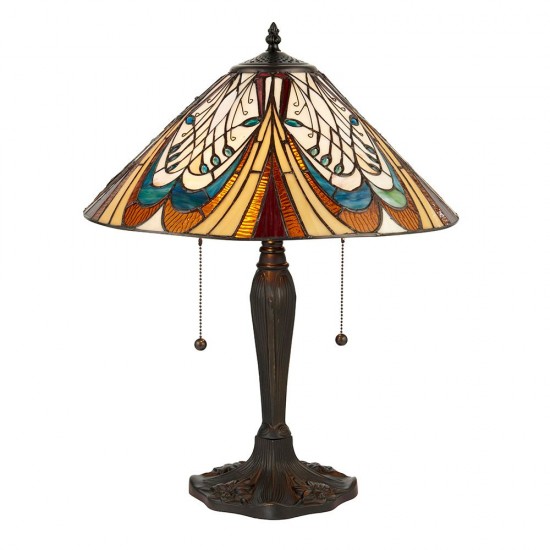51588-001 Satin Black 2 Light Table Lamp with Tiffany Glass