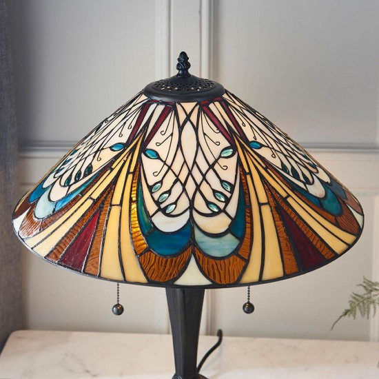 51588-001 Satin Black 2 Light Table Lamp with Tiffany Glass