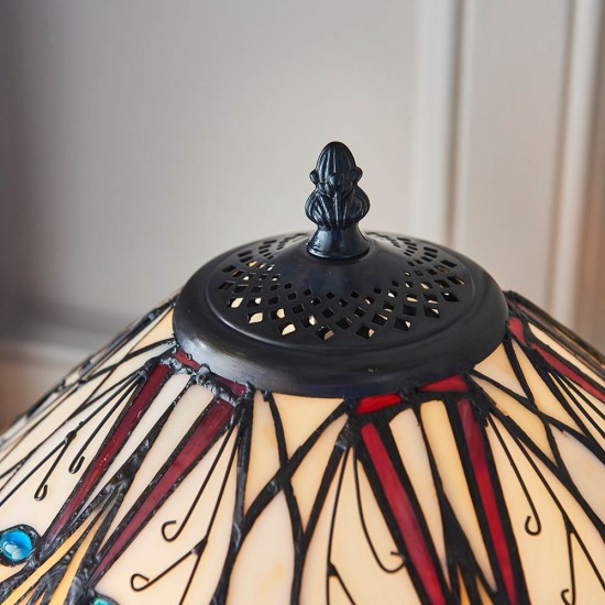 51588-001 Satin Black 2 Light Table Lamp with Tiffany Glass