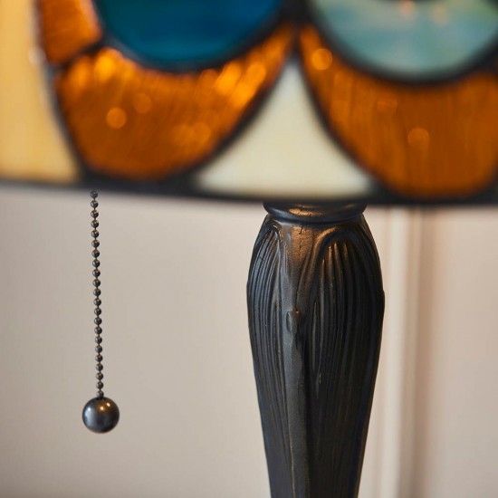 51588-001 Satin Black 2 Light Table Lamp with Tiffany Glass