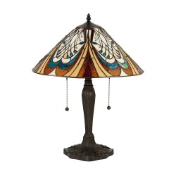 51588-001 Satin Black 2 Light Table Lamp with Tiffany Glass
