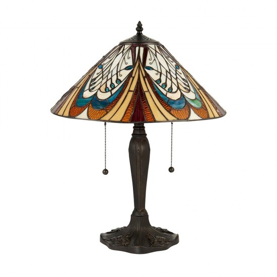 51588-001 Satin Black 2 Light Table Lamp with Tiffany Glass