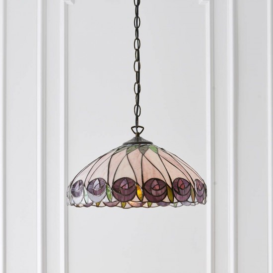 51443-001 Satin Black Pendant with Tiffany Glass