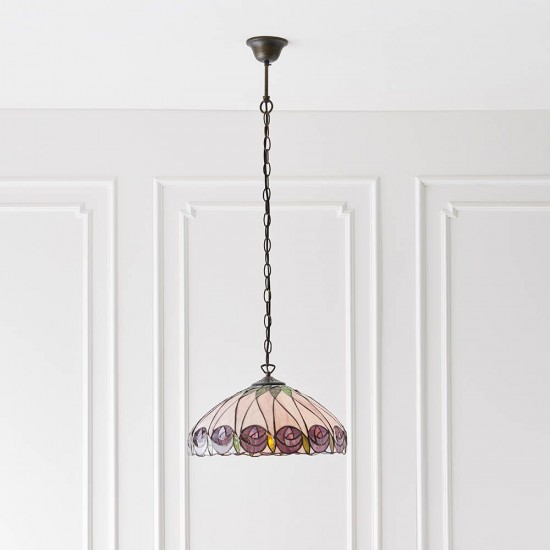 51443-001 Satin Black Pendant with Tiffany Glass
