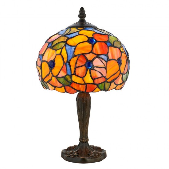 51747-001 Satin Black Small Table Lamp with Tiffany Glass