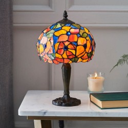 51747-001 Satin Black Small Table Lamp with Tiffany Glass