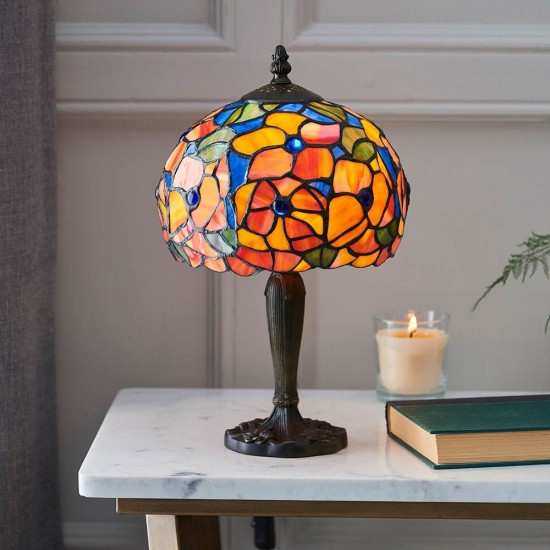 51747-001 Satin Black Small Table Lamp with Tiffany Glass