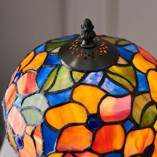 51747-001 Satin Black Small Table Lamp with Tiffany Glass
