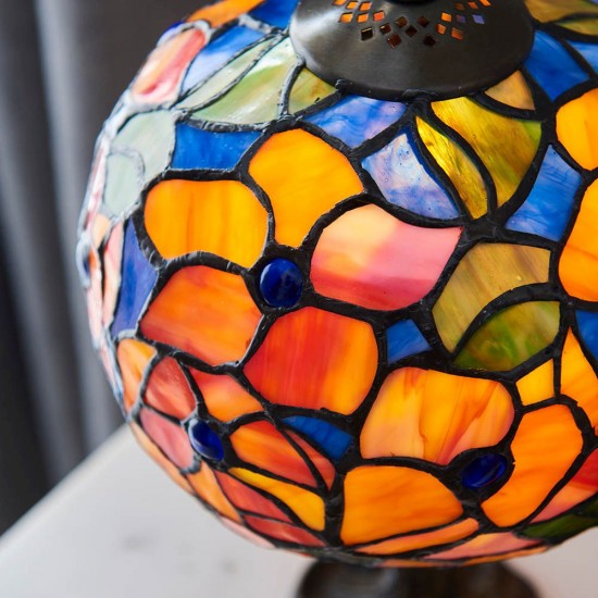 51747-001 Satin Black Small Table Lamp with Tiffany Glass