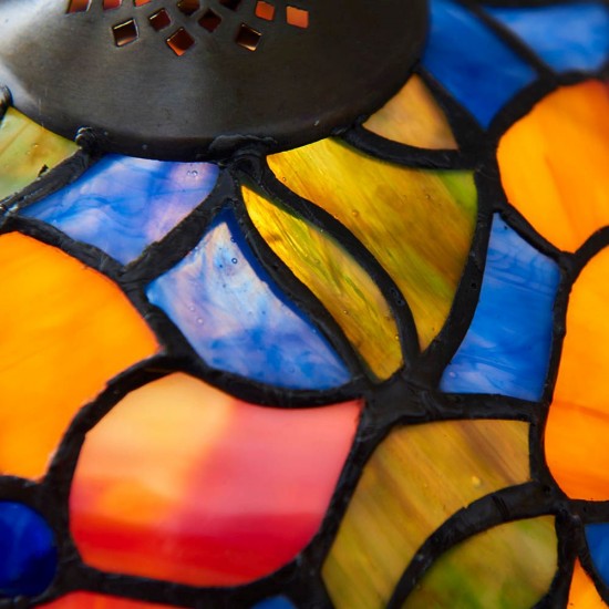 51747-001 Satin Black Small Table Lamp with Tiffany Glass