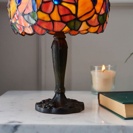 51747-001 Satin Black Small Table Lamp with Tiffany Glass