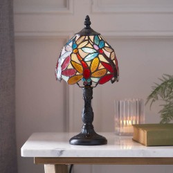 51654-001 Satin Black Mini Table Lamp with Tiffany Glass