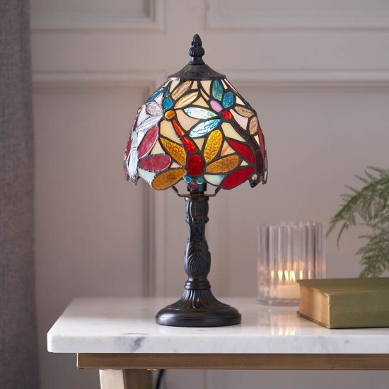 51654-001 Satin Black Mini Table Lamp with Tiffany Glass
