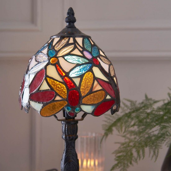 51654-001 Satin Black Mini Table Lamp with Tiffany Glass