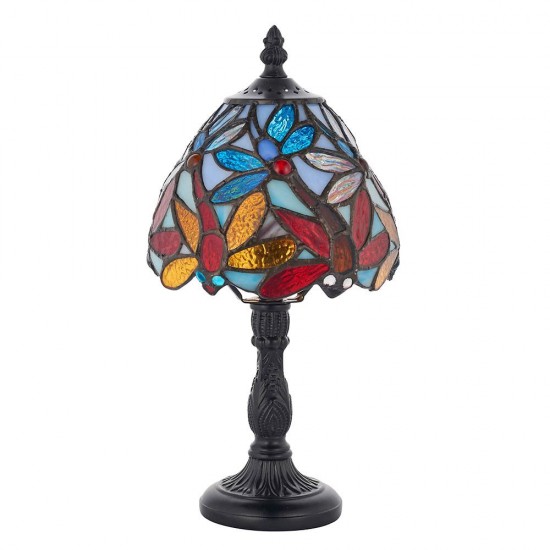 51654-001 Satin Black Mini Table Lamp with Tiffany Glass