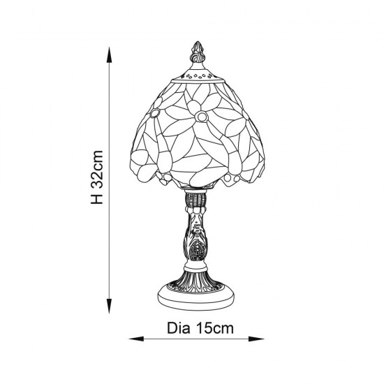 51654-001 Satin Black Mini Table Lamp with Tiffany Glass