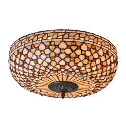 51336-001 Satin Black 2 Light Flush with Tiffany Glass