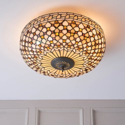 51336-001 Satin Black 2 Light Flush with Tiffany Glass