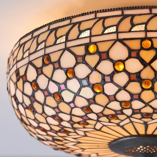 51336-001 Satin Black 2 Light Flush with Tiffany Glass