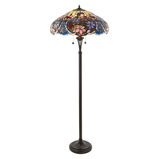 51276-001 Satin Black 2 Light Floor Lamp with Tiffany Glass