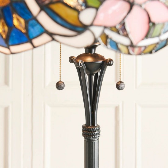 51276-001 Satin Black 2 Light Floor Lamp with Tiffany Glass