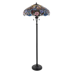 51276-001 Satin Black 2 Light Floor Lamp with Tiffany Glass
