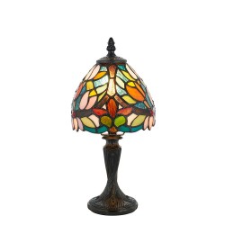 51658-001 Satin Black Mini Table Lamp with Tiffany Glass