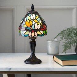 51658-001 Satin Black Mini Table Lamp with Tiffany Glass