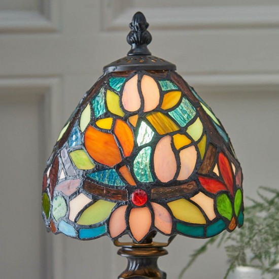 51658-001 Satin Black Mini Table Lamp with Tiffany Glass