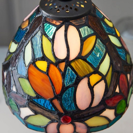 51658-001 Satin Black Mini Table Lamp with Tiffany Glass