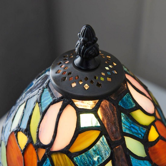 51658-001 Satin Black Mini Table Lamp with Tiffany Glass