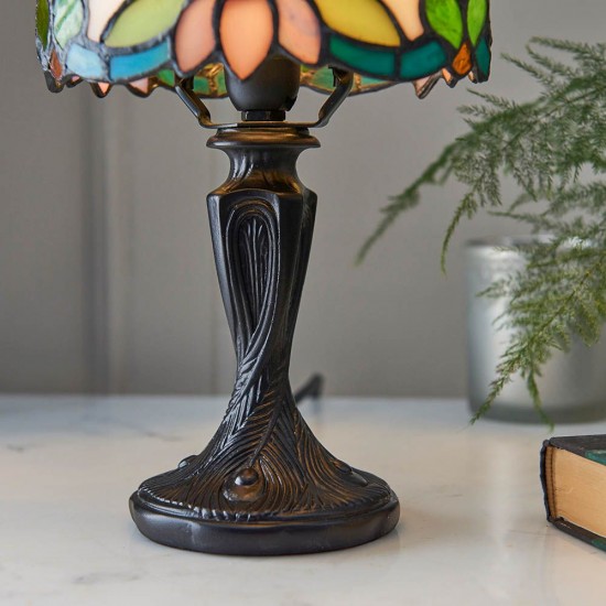 51658-001 Satin Black Mini Table Lamp with Tiffany Glass