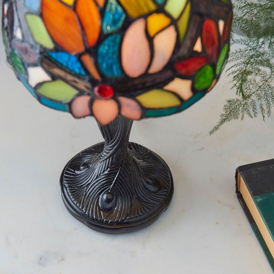51658-001 Satin Black Mini Table Lamp with Tiffany Glass
