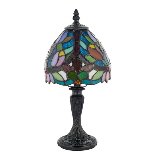 51658-001 Satin Black Mini Table Lamp with Tiffany Glass