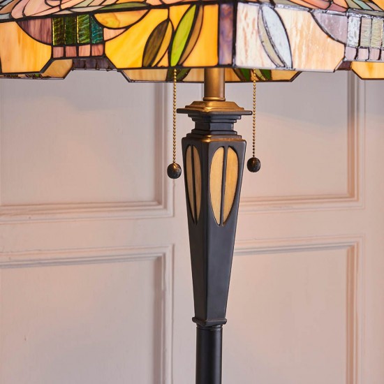 51283-001 Satin Black 2 Light Floor Lamp with Tiffany Glass